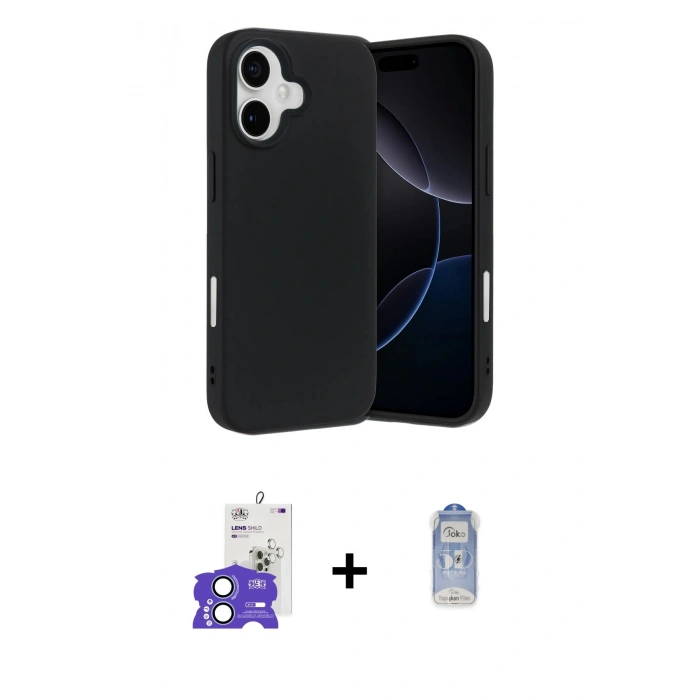 MARSİLYAN™- iPhone 17 Kılıf Ahenk Serisi - Siyah Joko Magic 5D Cam + Bilvis Titan Kamera Lens - AKMI