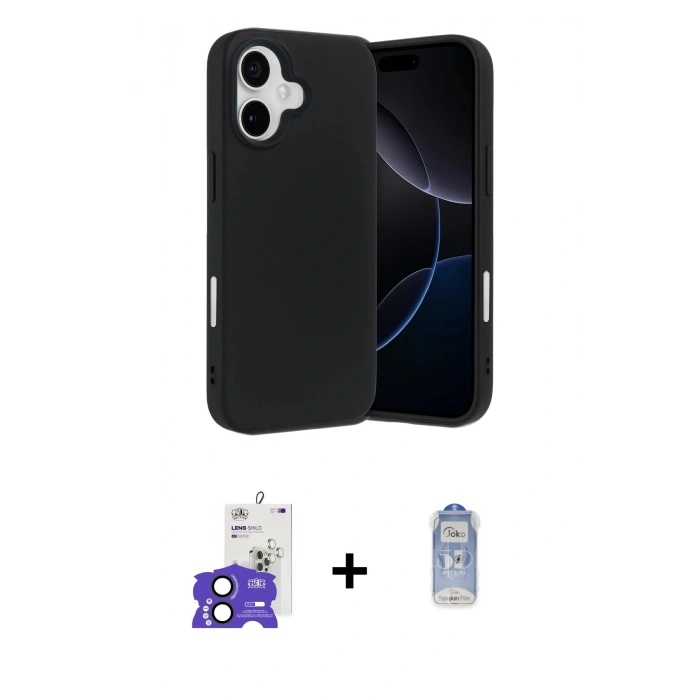 MARSİLYAN™- iPhone 17 Kılıf Ahenk Serisi - Siyah Joko Magic 5D Cam + Bilvis Titan Kamera Lens - SH