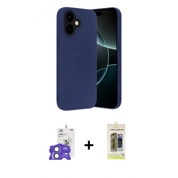 MARSİLYAN™- iPhone 17 Kılıf Ahenk Serisi - Siyah Joko Magic 5D Hayalet Cam + Açık Mavi Bilvis Titan Kamera Lens