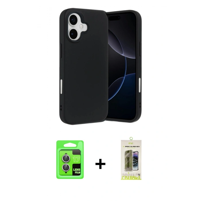 MARSİLYAN™- iPhone 17 Kılıf Ahenk Serisi - Siyah Joko Magic 5D Hayalet Cam + Raze Metal Kamera Lens - AKMR