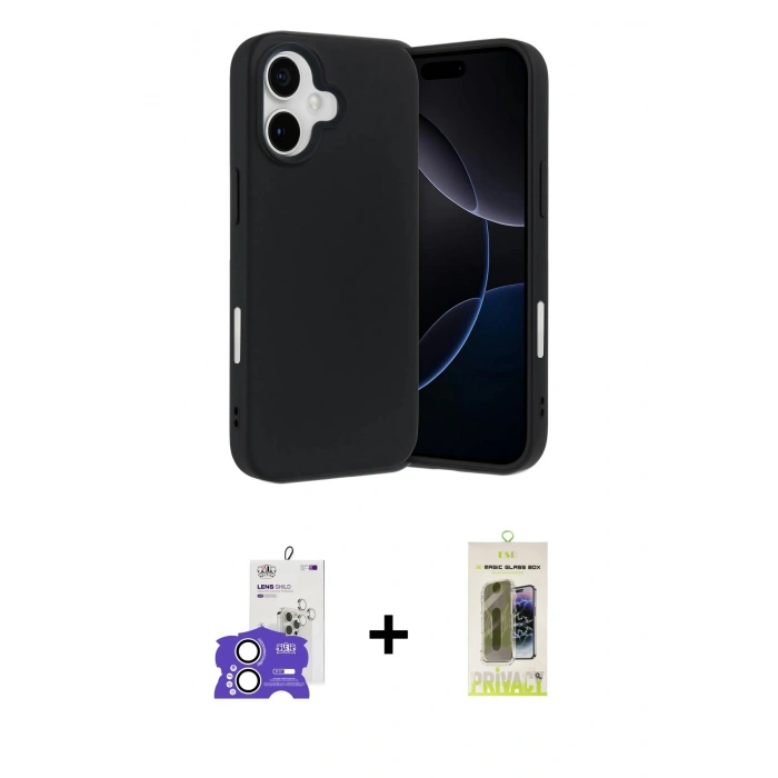 MARSİLYAN™- iPhone 17 Kılıf Ahenk Serisi - Siyah Joko Magic 5D Hayalet Cam + Bilvis Titan Kamera Lens - GS
