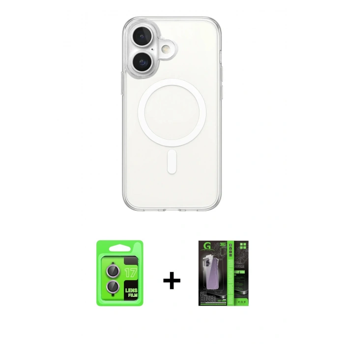 MARSİLYAN™- iPhone 17 Kılıf Ahenk Yansıma Prime - Şeffaf 360 Full Body Arka Koruyucu + Raze Metal Kamera Lens - AKMR