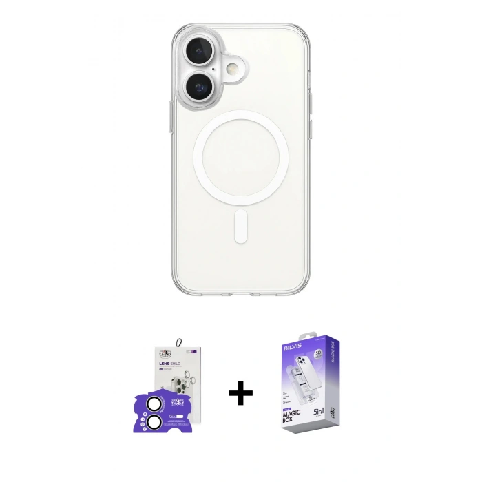 MARSİLYAN™- iPhone 17 Kılıf Ahenk Yansıma Prime - Siyah Bilvis 5in1 3D Magic Cam Ekran Koruyucu + Bilvis Titan Kamera Lens - AKYL