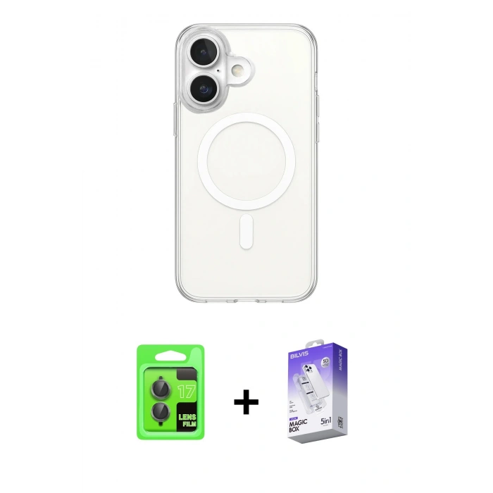 MARSİLYAN™- iPhone 17 Kılıf Ahenk Yansıma Prime - Siyah Bilvis 5in1 3D Magic Cam Ekran Koruyucu + Raze Metal Kamera Lens - GI