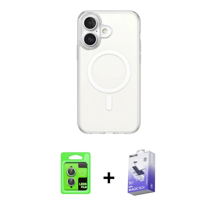 MARSİLYAN™- iPhone 17 Kılıf Ahenk Yansıma Prime - Siyah Bilvis 5in1 5D Magic Hayalet Cam Ekran Koruyucu + Raze Metal Kamera Lens - AKMI