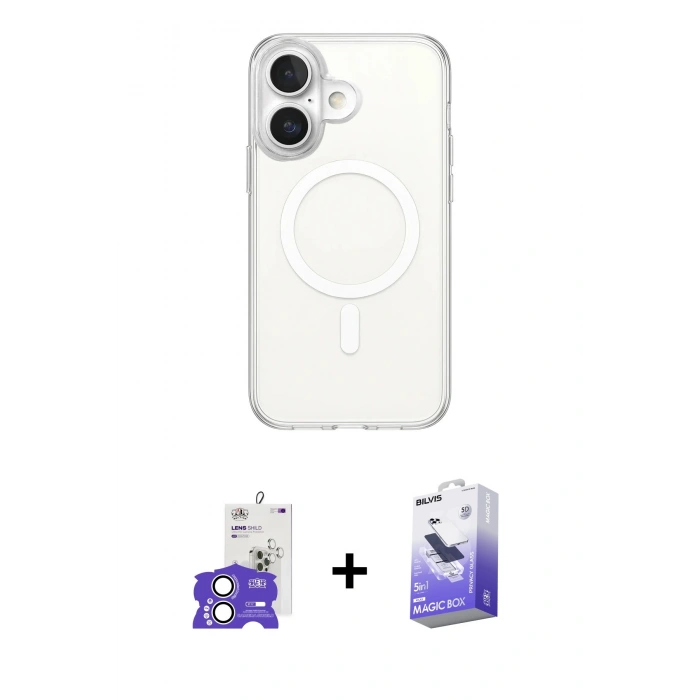 MARSİLYAN™- iPhone 17 Kılıf Ahenk Yansıma Prime - Siyah Bilvis 5in1 5D Magic Hayalet Cam Ekran Koruyucu + Bilvis Titan Kamera Lens - GS
