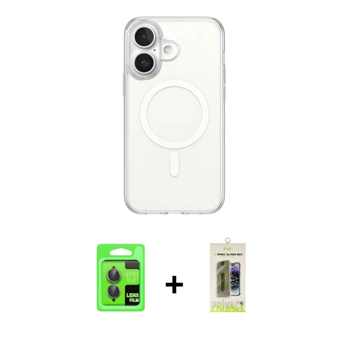 MARSİLYAN™- iPhone 17 Kılıf Ahenk Yansıma Prime - Siyah Joko Magic 5D Hayalet Cam + Raze Metal Kamera Lens - GI