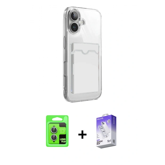 MARSİLYAN™- iPhone 17 Kılıf Doruk Klasik Koleksiyonu - Siyah Bilvis 5in1 3D Magic Cam Ekran Koruyucu + Raze Metal Kamera Lens - AKMI
