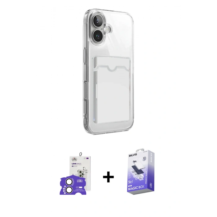 MARSİLYAN™- iPhone 17 Kılıf Doruk Klasik Koleksiyonu - Siyah Bilvis 5in1 5D Magic Hayalet Cam Ekran Koruyucu + Bilvis Titan Kamera Lens - LA