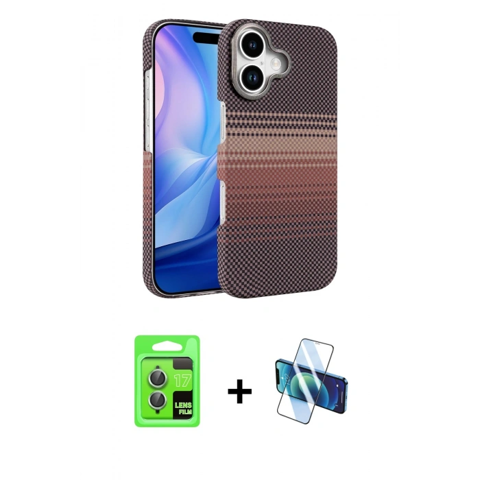 MARSİLYAN™- iPhone 17 Kılıf Doruk Serisi - Siyah 3D Antistatik Seramik Nano Ekran Koruyucu + Raze Metal Kamera Lens - AKYL