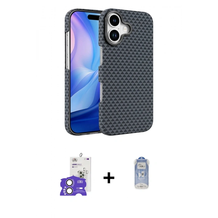 MARSİLYAN™- iPhone 17 Kılıf Doruk Serisi - Siyah Joko Magic 5D Cam + Bilvis Titan Kamera Lens - LA