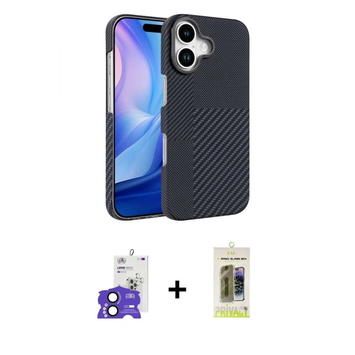 MARSİLYAN™- iPhone 17 Kılıf Doruk Serisi - Siyah Joko Magic 5D Hayalet Cam + Bilvis Titan Kamera Lens - SH