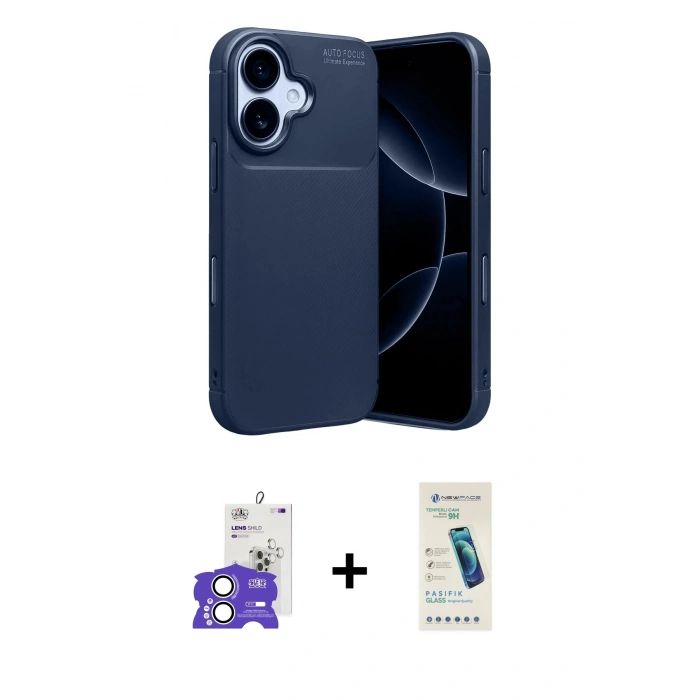 MARSİLYAN™- iPhone 17 Kılıf Eksen Form Prime - Şeffaf Pasifik Cam Ekran Koruyucu + Bilvis Titan Kamera Lens - GS