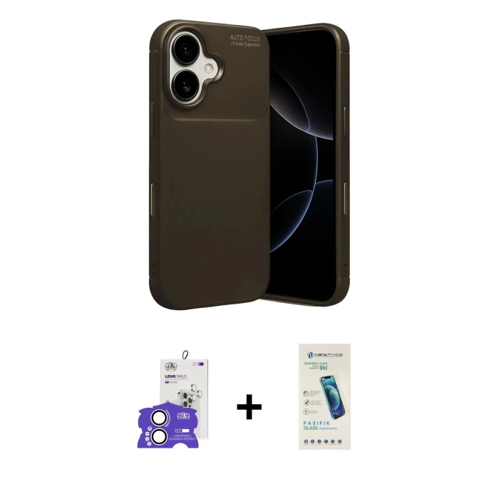 MARSİLYAN™- iPhone 17 Kılıf Eksen Form Prime - Şeffaf Pasifik Cam Ekran Koruyucu + Bilvis Titan Kamera Lens - GS