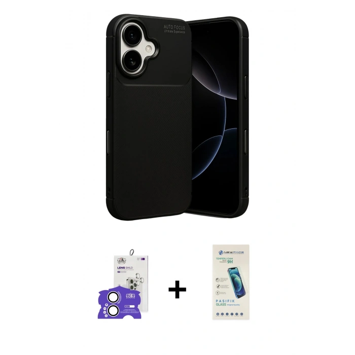 MARSİLYAN™- iPhone 17 Kılıf Eksen Form Prime - Şeffaf Pasifik Cam Ekran Koruyucu + Bilvis Titan Kamera Lens - GS