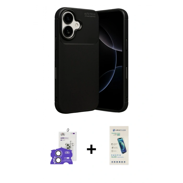 MARSİLYAN™- iPhone 17 Kılıf Eksen Form Prime - Şeffaf Pasifik Cam Ekran Koruyucu + Bilvis Titan Kamera Lens - LA