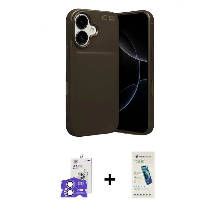 MARSİLYAN™- iPhone 17 Kılıf Eksen Form Prime - Şeffaf Pasifik Cam Ekran Koruyucu + Bilvis Titan Kamera Lens - LA