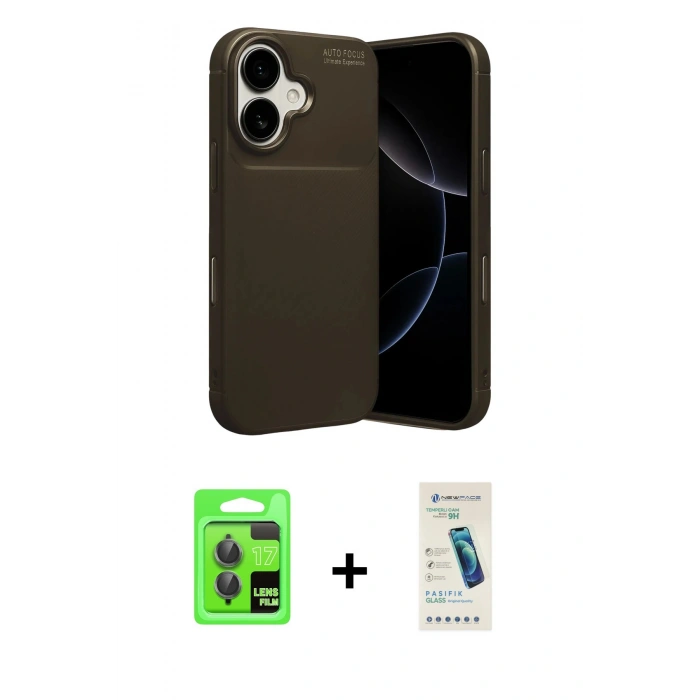 MARSİLYAN™- iPhone 17 Kılıf Eksen Form Prime - Şeffaf Pasifik Cam Ekran Koruyucu + Raze Metal Kamera Lens - GI