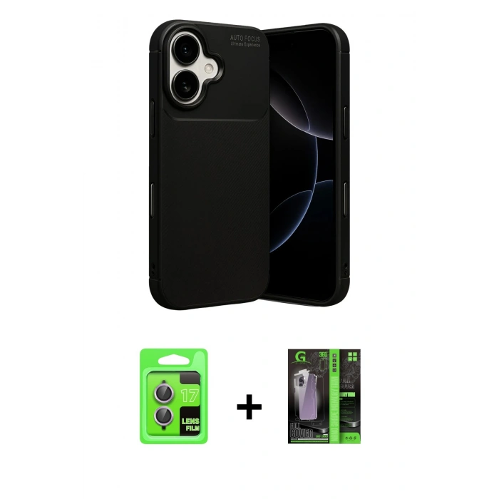 MARSİLYAN™- iPhone 17 Kılıf Eksen Form Prime - Siyah 360 Mat Full Body Arka Koruyucu + Raze Metal Kamera Lens - AKMR