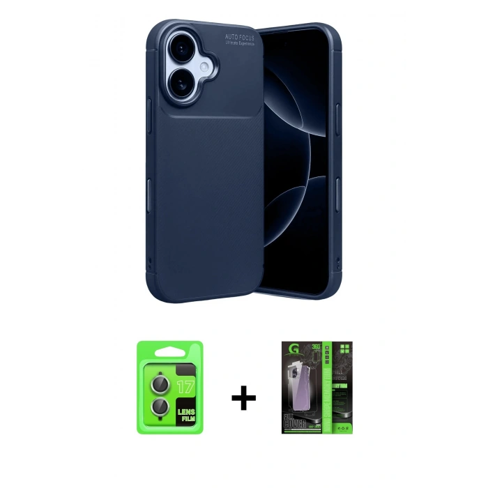 MARSİLYAN™- iPhone 17 Kılıf Eksen Form Prime - Siyah 360 Mat Full Body Arka Koruyucu + Raze Metal Kamera Lens - AKYL