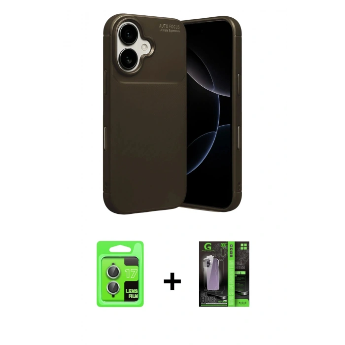 MARSİLYAN™- iPhone 17 Kılıf Eksen Form Prime - Siyah 360 Mat Full Body Arka Koruyucu + Raze Metal Kamera Lens - AKYL