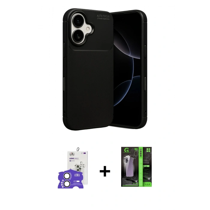 MARSİLYAN™- iPhone 17 Kılıf Eksen Form Prime - Siyah 360 Mat Full Body Arka Koruyucu + Bilvis Titan Kamera Lens - LA