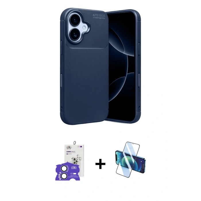 MARSİLYAN™- iPhone 17 Kılıf Eksen Form Prime - Siyah 3D Antistatik Cam Ekran Koruyucu + Bilvis Titan Kamera Lens - AKMI