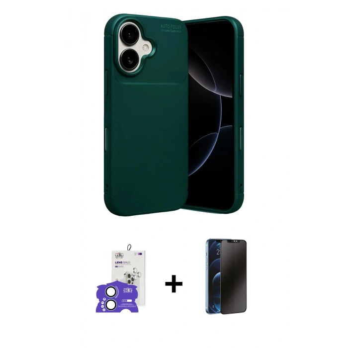 MARSİLYAN™- iPhone 17 Kılıf Eksen Form Prime - Siyah 3D Antistatik Hayalet Cam Ekran Koruyucu + Bilvis Titan Kamera Lens - AKMI