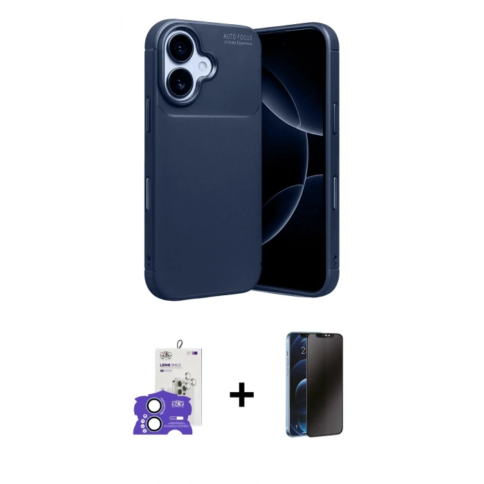 MARSİLYAN™- iPhone 17 Kılıf Eksen Form Prime - Siyah 3D Antistatik Hayalet Cam Ekran Koruyucu + Bilvis Titan Kamera Lens - AKMI