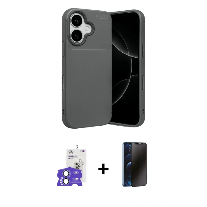 MARSİLYAN™- iPhone 17 Kılıf Eksen Form Prime - Siyah 3D Antistatik Hayalet Cam Ekran Koruyucu + Bilvis Titan Kamera Lens - AKMI