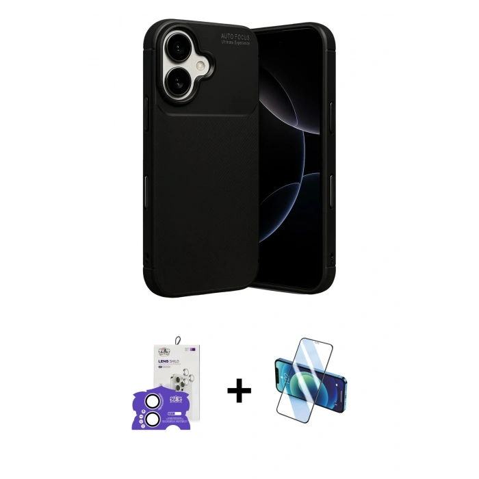 MARSİLYAN™- iPhone 17 Kılıf Eksen Form Prime - Siyah 3D Antistatik Seramik Nano Ekran Koruyucu + Bilvis Titan Kamera Lens - LA