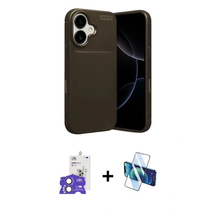 MARSİLYAN™- iPhone 17 Kılıf Eksen Form Prime - Siyah 3D Antistatik Seramik Nano Ekran Koruyucu + Bilvis Titan Kamera Lens - AKMI