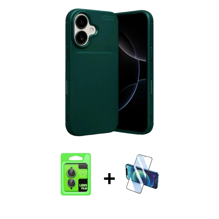 MARSİLYAN™- iPhone 17 Kılıf Eksen Form Prime - Siyah 3D Antistatik Seramik Nano Ekran Koruyucu + Raze Metal Kamera Lens - GI