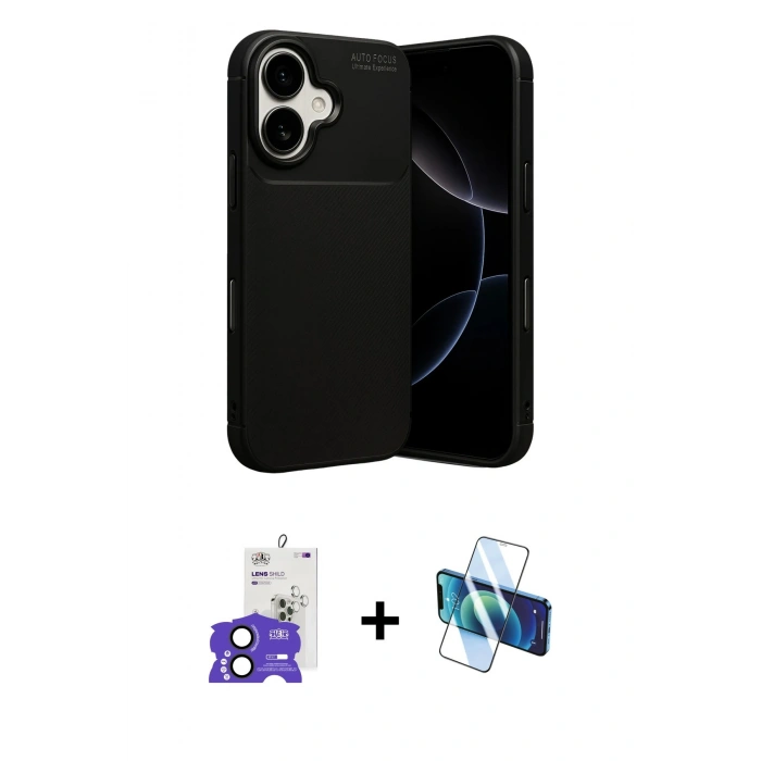 MARSİLYAN™- iPhone 17 Kılıf Eksen Form Prime - Siyah 3D Antistatik Seramik Nano Ekran Koruyucu + Bilvis Titan Kamera Lens - SH