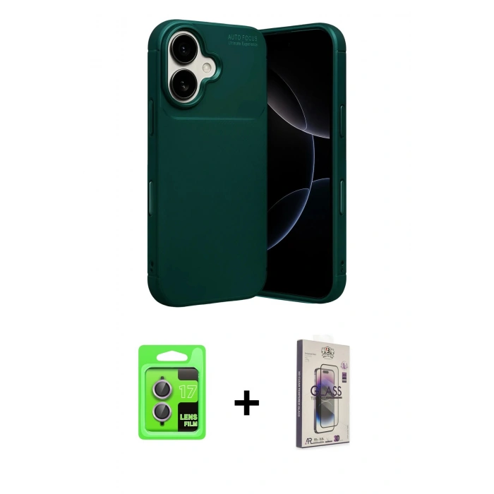 MARSİLYAN™- iPhone 17 Kılıf Eksen Form Prime - Siyah Bilvis 3D Cam Ekran Koruyucu + Raze Metal Kamera Lens - AKMR