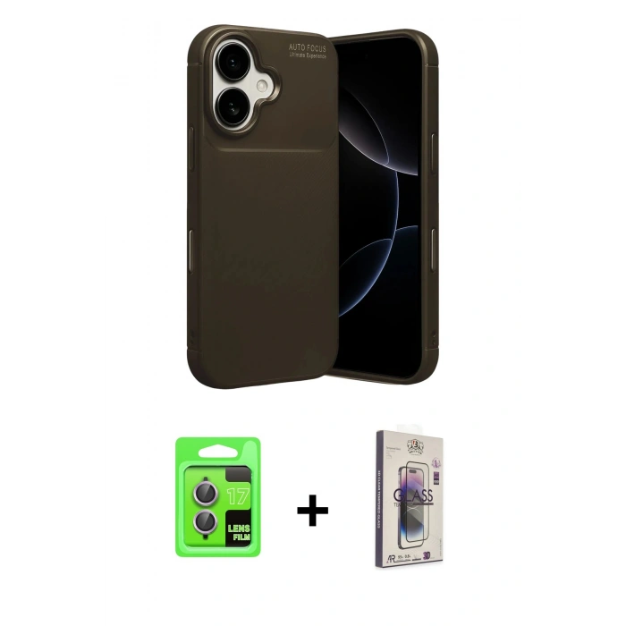 MARSİLYAN™- iPhone 17 Kılıf Eksen Form Prime - Siyah Bilvis 3D Cam Ekran Koruyucu + Raze Metal Kamera Lens - AKMR