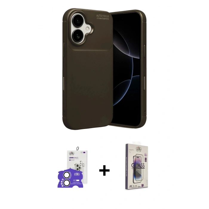 MARSİLYAN™- iPhone 17 Kılıf Eksen Form Prime - Siyah Bilvis 3D Cam Ekran Koruyucu + Bilvis Titan Kamera Lens - GS