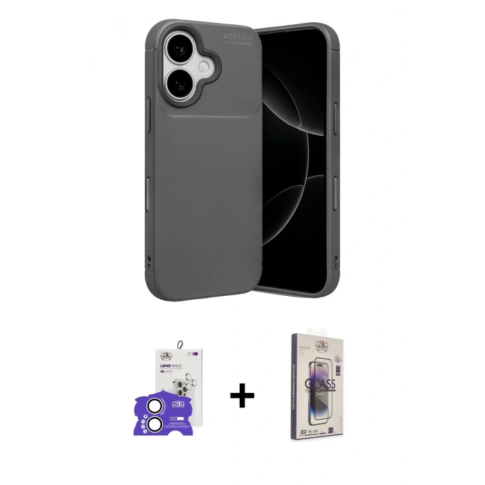 MARSİLYAN™- iPhone 17 Kılıf Eksen Form Prime - Siyah Bilvis 3D Cam Ekran Koruyucu + Bilvis Titan Kamera Lens - GS