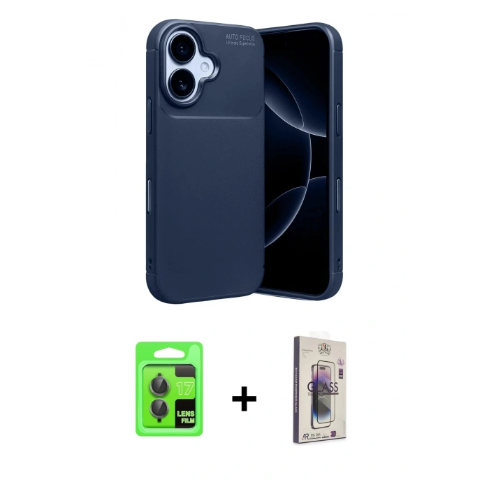 MARSİLYAN™- iPhone 17 Kılıf Eksen Form Prime - Siyah Bilvis 3D Cam Ekran Koruyucu + Raze Metal Kamera Lens - GI