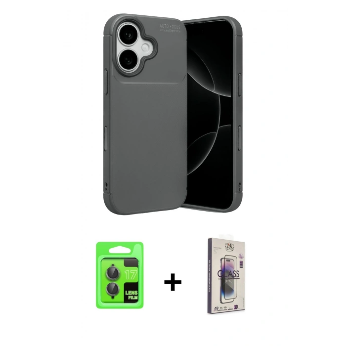 MARSİLYAN™- iPhone 17 Kılıf Eksen Form Prime - Siyah Bilvis 3D Cam Ekran Koruyucu + Raze Metal Kamera Lens - GI