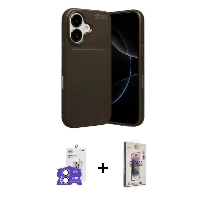 MARSİLYAN™- iPhone 17 Kılıf Eksen Form Prime - Siyah Bilvis 3D Cam Ekran Koruyucu + Bilvis Titan Kamera Lens - LA