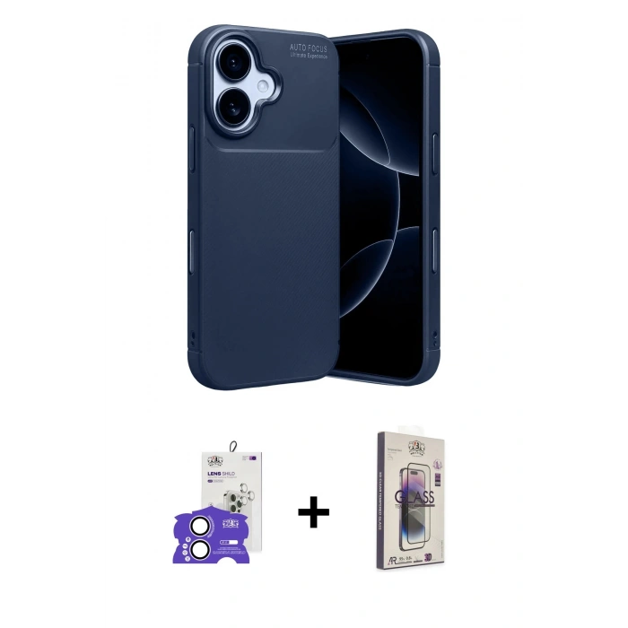 MARSİLYAN™- iPhone 17 Kılıf Eksen Form Prime - Siyah Bilvis 3D Cam Ekran Koruyucu + Bilvis Titan Kamera Lens - LA