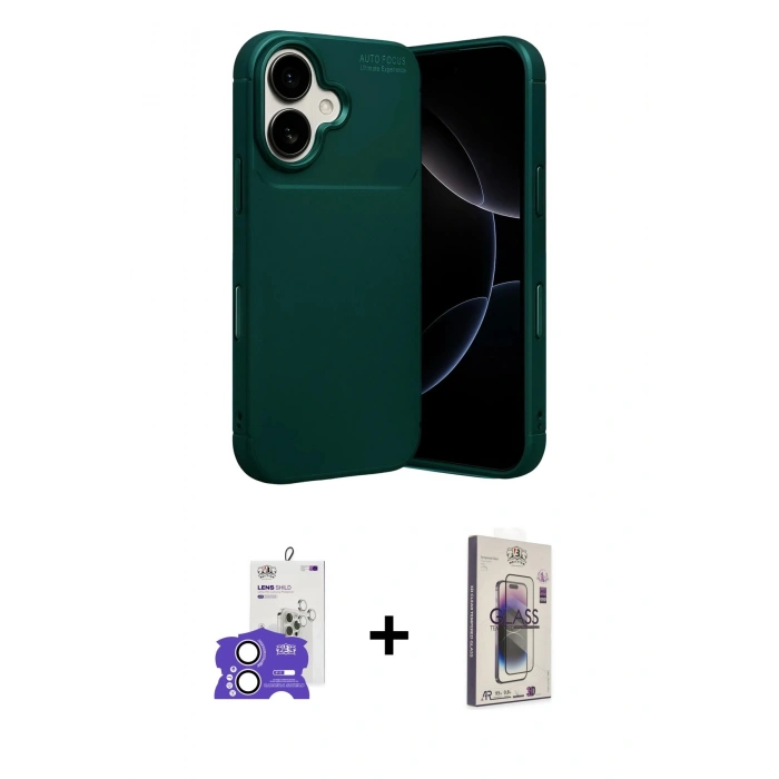 MARSİLYAN™- iPhone 17 Kılıf Eksen Form Prime - Siyah Bilvis 3D Cam Ekran Koruyucu + Bilvis Titan Kamera Lens - LA