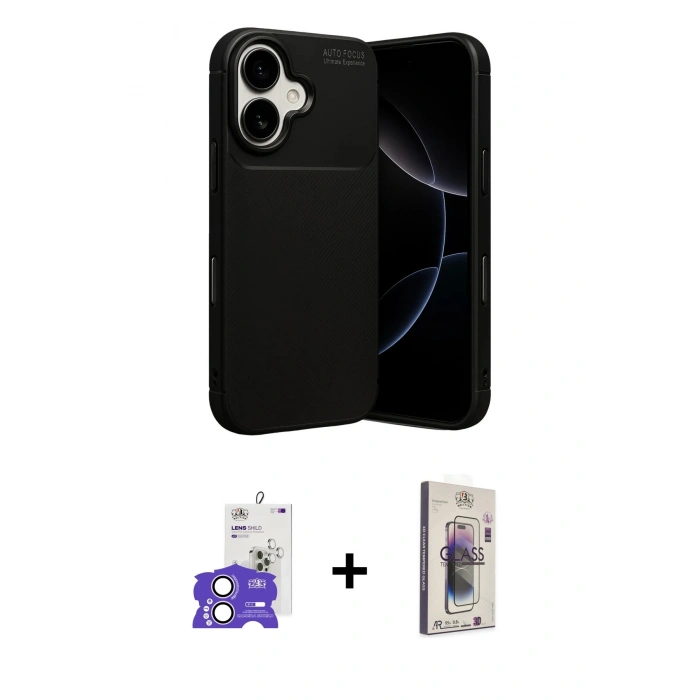 MARSİLYAN™- iPhone 17 Kılıf Eksen Form Prime - Siyah Bilvis 3D Cam Ekran Koruyucu + Bilvis Titan Kamera Lens - LA