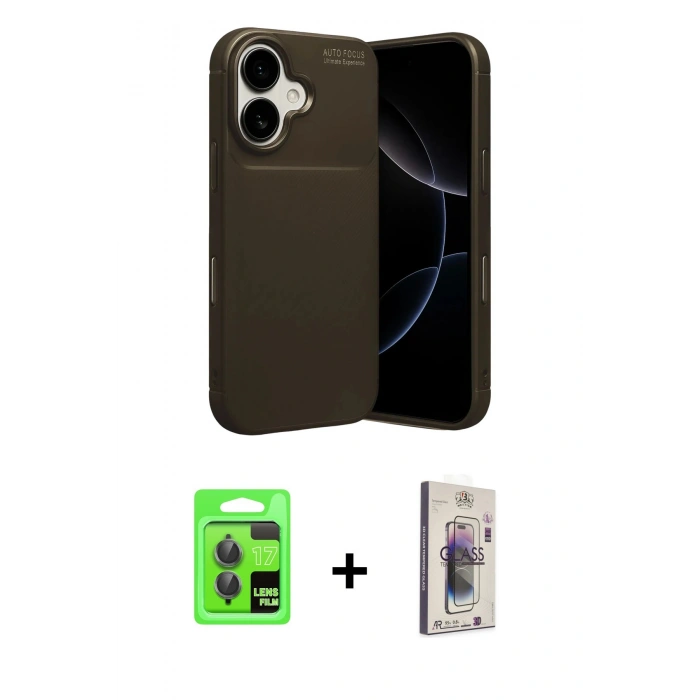 MARSİLYAN™- iPhone 17 Kılıf Eksen Form Prime - Siyah Bilvis 3D Cam Ekran Koruyucu + Raze Metal Kamera Lens - GI