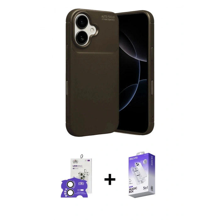 MARSİLYAN™- iPhone 17 Kılıf Eksen Form Prime - Siyah Bilvis 5in1 3D Magic Cam Ekran Koruyucu + Bilvis Titan Kamera Lens - AKYL