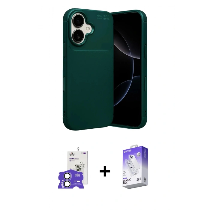 MARSİLYAN™- iPhone 17 Kılıf Eksen Form Prime - Siyah Bilvis 5in1 3D Magic Cam Ekran Koruyucu + Bilvis Titan Kamera Lens - AKYL