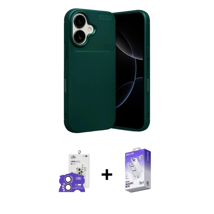 MARSİLYAN™- iPhone 17 Kılıf Eksen Form Prime - Siyah Bilvis 5in1 3D Magic Cam Ekran Koruyucu + Bilvis Titan Kamera Lens - LA
