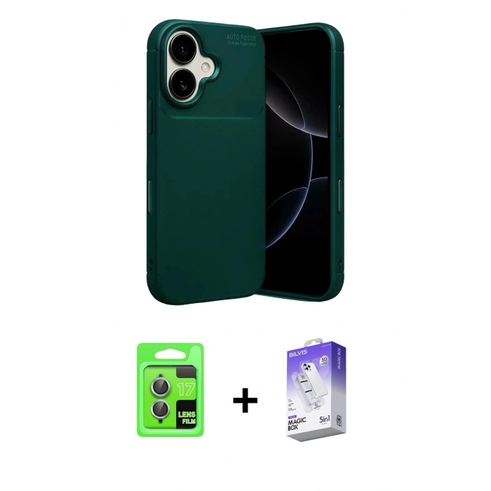 MARSİLYAN™- iPhone 17 Kılıf Eksen Form Prime - Siyah Bilvis 5in1 3D Magic Cam Ekran Koruyucu + Raze Metal Kamera Lens - AKMI