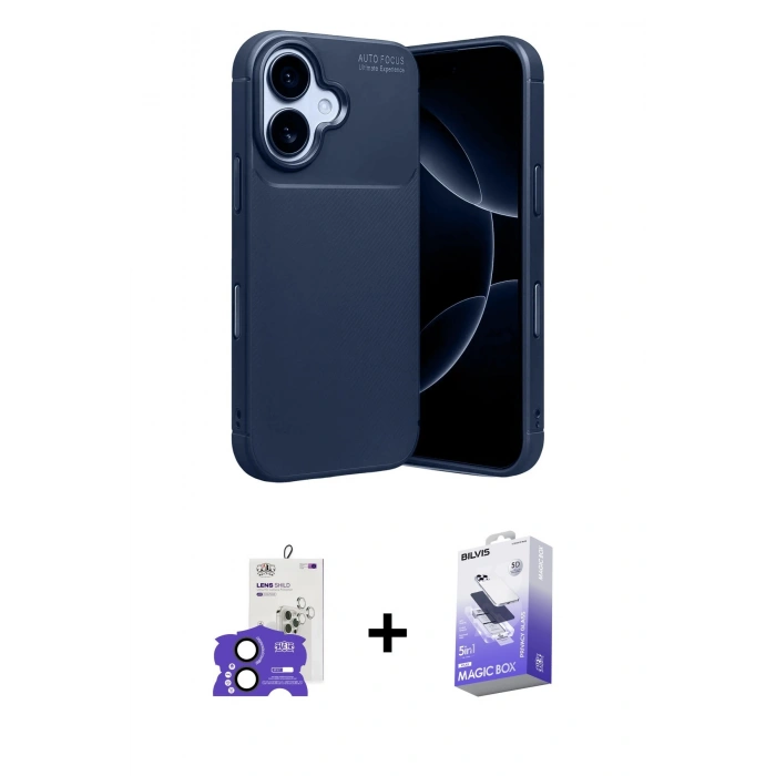 MARSİLYAN™- iPhone 17 Kılıf Eksen Form Prime - Siyah Bilvis 5in1 5D Magic Hayalet Cam Ekran Koruyucu + Bilvis Titan Kamera Lens - SH